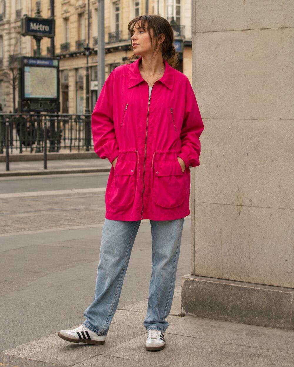 United Colors of Benetton Windbreaker Jacket Womens Medium EU 42 Pink Oversized